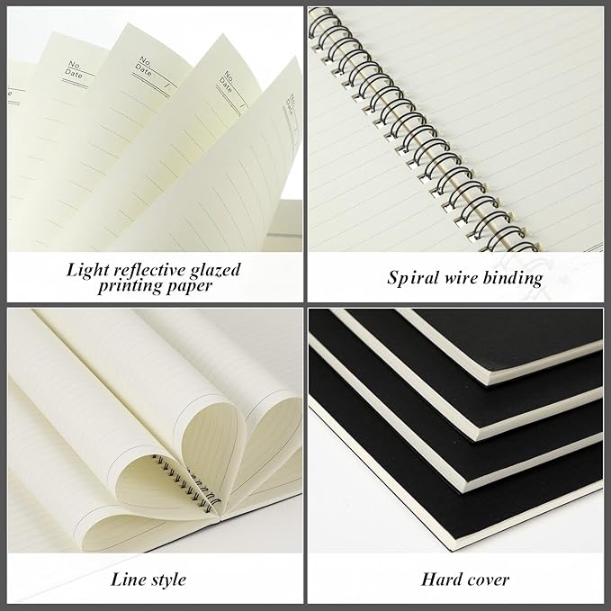 Leelosp 12 Pcs Small Spiral Notebook Lined Spiral Journal College Ruled Notebook Wire Bound Kraft Cover, 120 Pages for Work (Black,8.5 x 11 Inch)