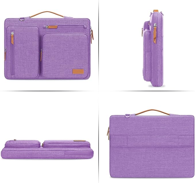 MOSISO 360 Protective Laptop Shoulder Bag,15 inch Computer Bag Compatible with MacBook Air 15 inch M5 M4 M3 M2/Pro 15, Dell XPS Plus,Side Open Messenger Bag with 4 Zipper Pockets&Handle, Lilac