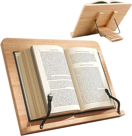 Adjustable Wood Reading Book Stand, Portable Book Holder with Page Stoppers, Ergonomic Desk Book Holder for Reading, Studying, Cooking, Textbook & Recipe Display(13.4x9.45inch)
