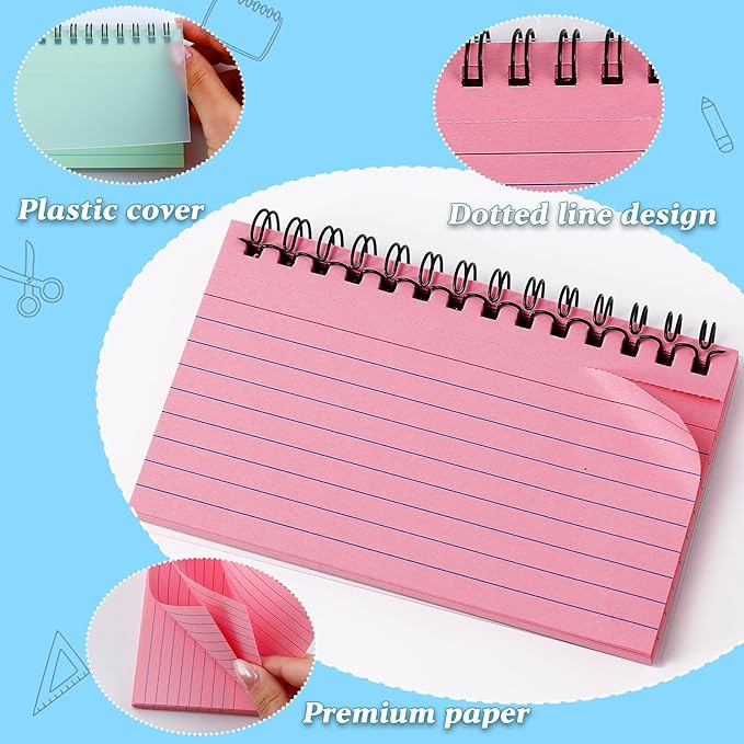 500 Pcs Spiral Index Cards, 3x5 Inch Flash Cards with Ring, Colored Ruled Note Card with Waterproof Covers, Spiral Bound Flashcards for Studying Office, to Do List (5 Colors)