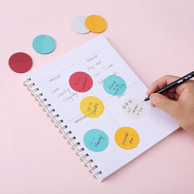 Mr. Pen- Round Transparent Sticky Notes, 1.8”, 4 Pads with Black Fineliner, 200 Sheets, Smooth Writing, Water-Resistant, Clean Removal, Easy-Peel Sticky Notes for Bible Journaling & Planning