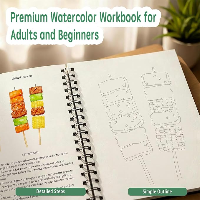 SLWBZ Watercolor Workbooks Coloring Book, Beginner Friendly Painting Kit, Detailed Steps, Creative Exploration Watercolor Book with Paint Set for Adults Teens (Camping, Without Paint)