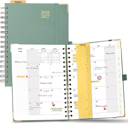 POPRUN 2026-2027 Monthly Planner, 18 Month Calendar (July 2026-Dec 2027), 6.25" x 8.5" A5 Spiral Hardcover Organizer with Dotted Note Pages, Professional Appointment Book for Business Office, Students & Teachers - Midnight Green