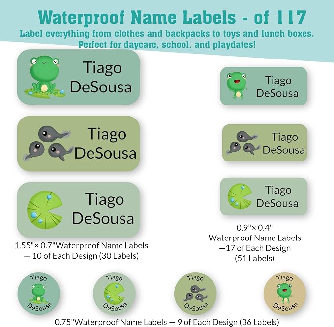 Personalized Daycare Name Labels for Kids (117 Labels) - Custom Durable Waterproof Name Stickers for Clothing Tags, Water Bottles, Lunch Boxes, and School Supplies - Dishwasher, Washer