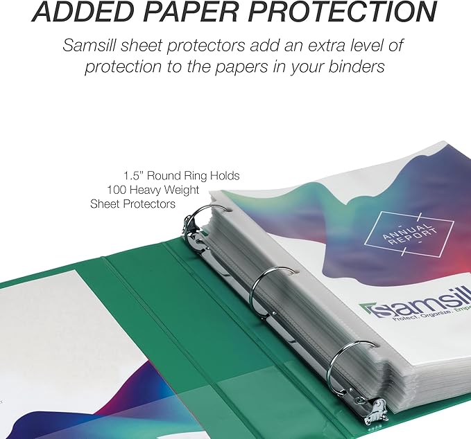 Samsill 1.5 Inch 3 Ring Binder, Economy Round Ring, Clear View Cover, 325 Sheet Capacity - for School, Home, Office - Forsest Green