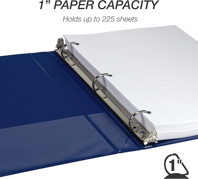 Samsill Durable 1 Inch Binder, D Ring Binder, Customizable Clear View Cover, Midnight Blue, Holds 225 Pages