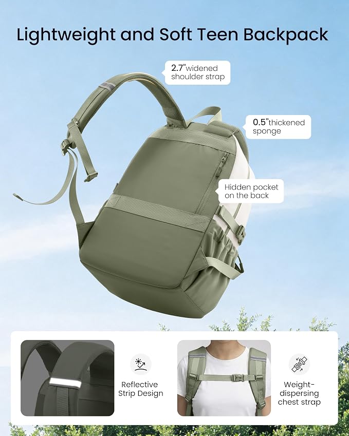 LOVEVOOK School Backpack for Teen Girls & Women, 35L Large Laptop Backpack with 40oz Water Bottle Pocket, Waterproof Cute College Bookbag, Student Backpack for Middle High School Travel Work Green