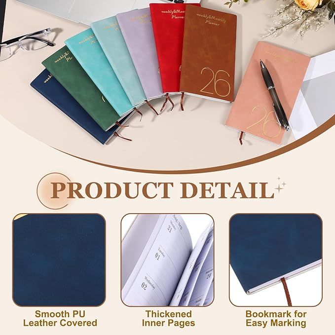 PATIKIL 2026 Planner Notebook, A6 64 Sheets Undated to Do List Daily Weekly Monthly Goals Tracker Pocket Notebook for Office Home Study Work Time Management Fitness Habit, Brown