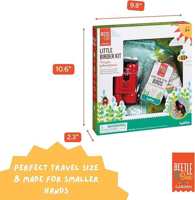 Little Birder Bird Watching Set for Kids, Outdoor Explorer Kit with 4x30 Binoculars, STEM Nature Toy for Backyard Travel Activities Ages 5+ - Beetle & Bee