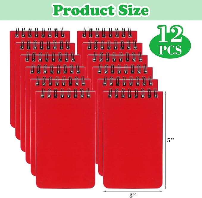 12 Pack mini Spiral Steno Pads,3x5 Inch Small Notepads, Small Pocket Notebooks, College Ruled Lined Note Pads For Kids Adults Outdoor,Home,School,Office,75 Sheets/150 Pages (Red)