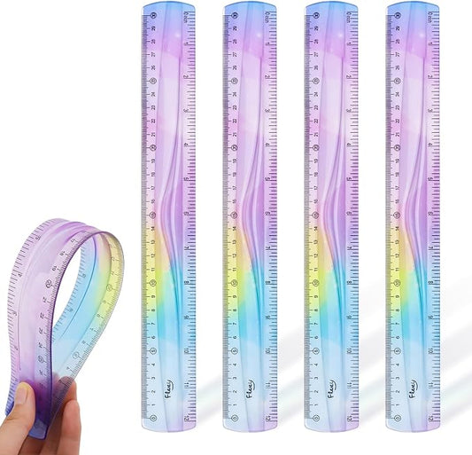 4 Pcs 12 Inch Flexible Ruler, Bendable Plastic Ruler, Gradient-Colored Flexible Rulers with Centimeters and Inches for Students, School, Classroom and Office Use