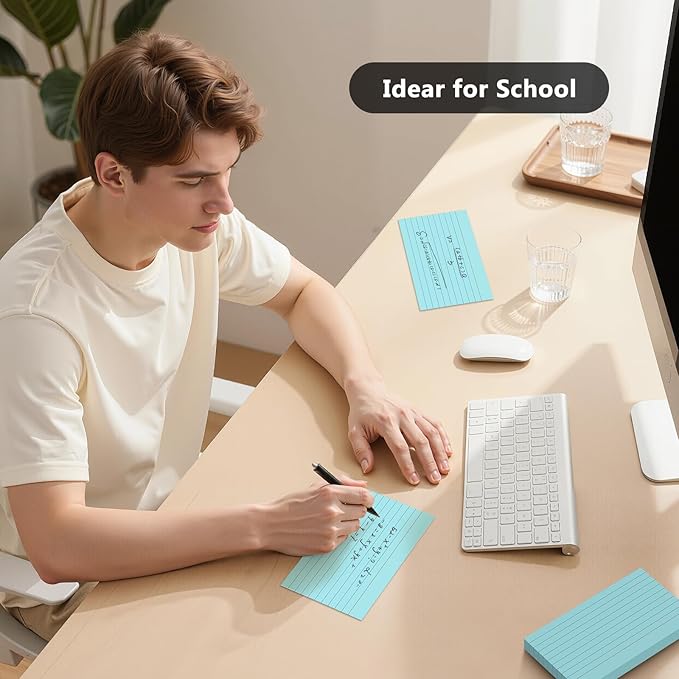 250 Count Index Cards 3 x 5 Inch, Thick Blue Lined Note Cards Portable Ruled Flash Cards Perfect for Studying and Organizing, Note Taking Study Flashcards for Home, School and Office