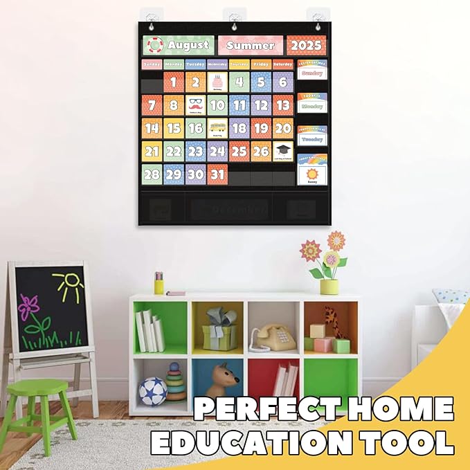 All-in-One Calendar Weather Pocket Chart - Interactive Preschool Learning Board for Morning Meeting Circle Time, with Seasons Months Days Weather Cards (Homeschool/Daycare)