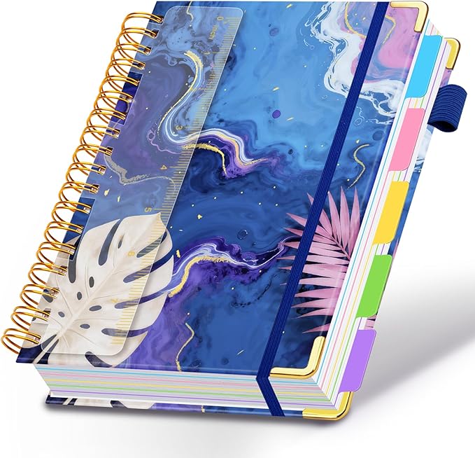 Spiral Journal Notebooks for Work, 300 Pages 5 Subject Notebook College Ruled with Dividers & Tabs, Notebook Journal for Women Students Note-Taking and Organizer (Tropical Monstera, 6.2''x 8.2'')