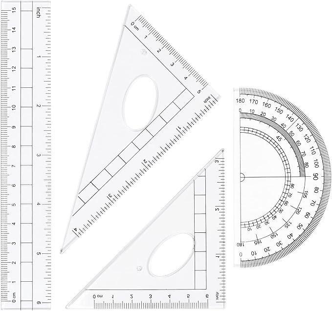 Unjoo Math Geometry Sets 10 Piece Student Supplies with Shatterproof Storage Box,Includes Rulers,Protractor,Compass,Eraser,Pencil Sharpener,Lead Refills,Pencil,for Drafting and Drawings (Red)）