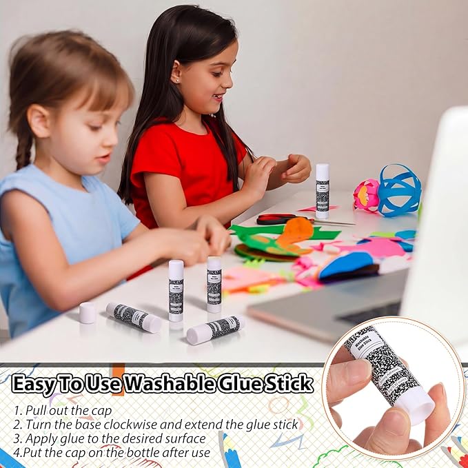 Zubebe 200 Pcs White Glue Stick Bulk Back to School Gifts First Day Sets 0.32 oz Washable Glue Stick for Crafts Home Classroom Prize Party Supplies Scrapbooking Crafting Supplies (Composition Book)