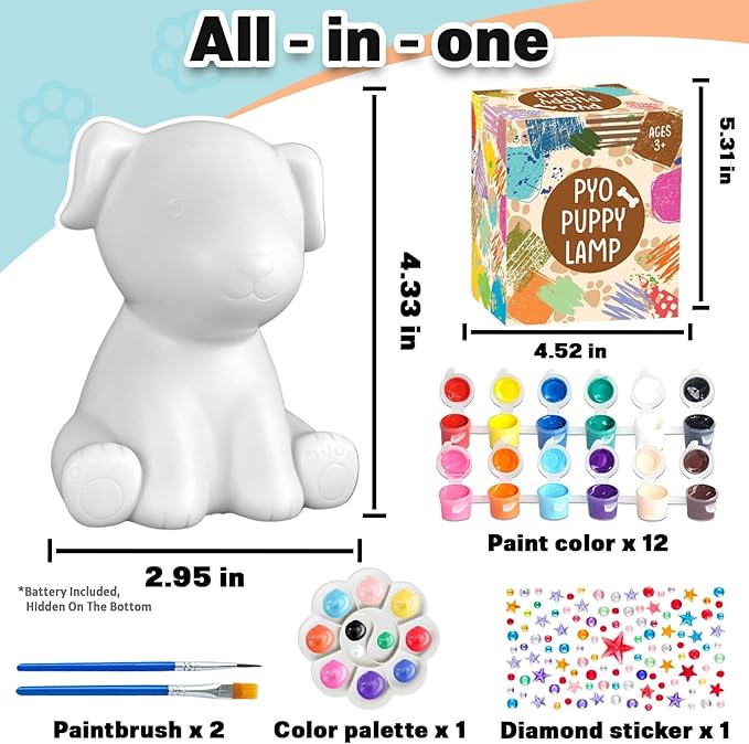 FUNZBO Paint Your Own Dog Lamp Kits - Arts and Crafts Supplies Puppy Painting for Kids Teens, DIY Night Light Dog Toy for Girls Boys Age 3 4 5 6 7 8 9 10 11 12 13 Birthday Gift