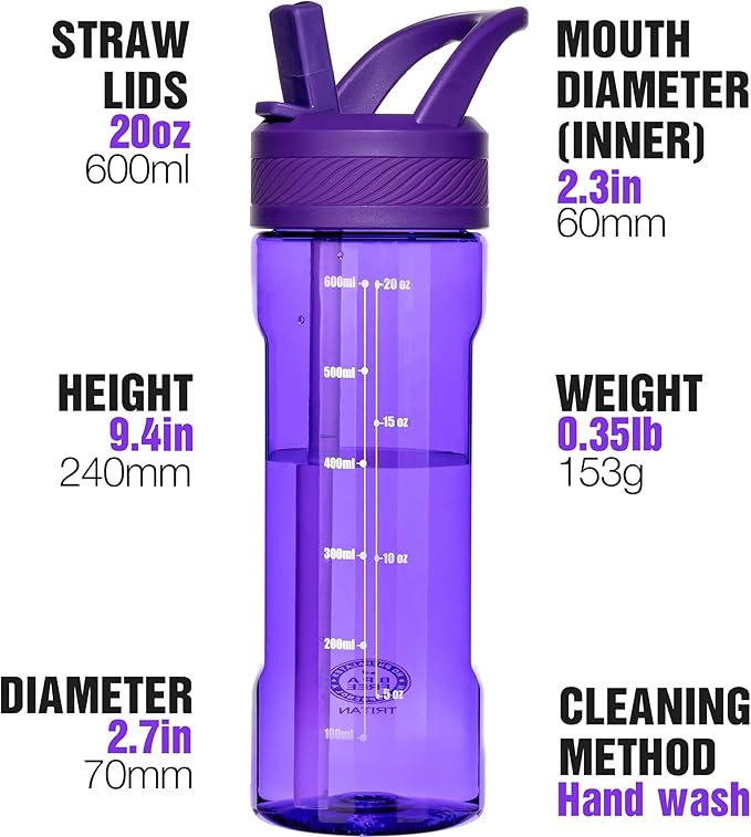 OLDLEY 20oz Kids Water Bottle with Straw, BPA-Free Tritan Water Bottle for School, Leakproof Clear Water Bottle with One Click Open, Measurement Scale, Cup Holder Friendly for Boys Girls,Deep Purple