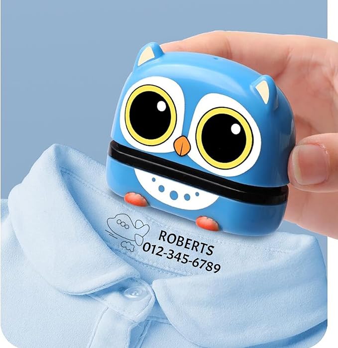 Cstmname Name Stamp for Clothing Kids, Waterproof, Double Sided Custom Name Stampfor Kids Clothes (White + Black Ink)