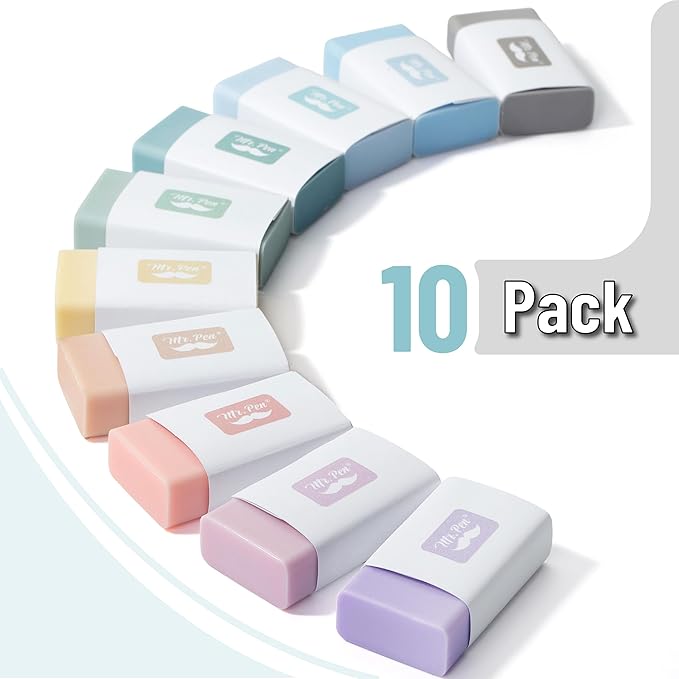 Mr. Pen- Pencil Eraser, 10 Pack, Morandi Colors, Large Latex Free Block Erasers for School, Office, Art Sketching, Homework, Exams, Clean Smudge-Free Correction