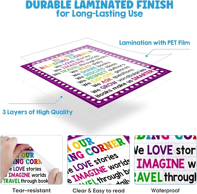 FaCraft Reading Posters for Classroom - Educational Poster Colorful Classroom Decorations for Elementary Motivational Reading Corner Bulletin Board Set for Preschool Kindergarten Homeschool Wall Decor