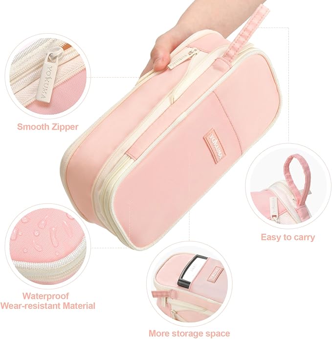 YOKUMA Pencil Case Cute Pencil Pouch for Girls Big Capacity Pen Bag Box, Kawaii Aesthetic College School Supplies for Student Teen Adults Preppy, Pink