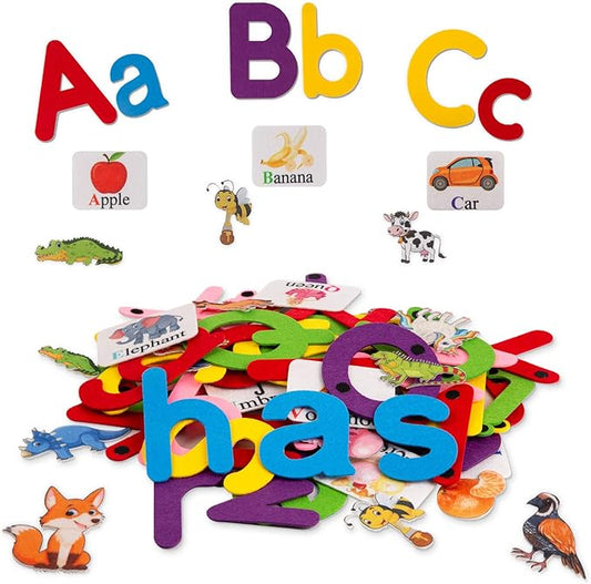 Craftstory 130 Pcs Alphabet Learning Toys Letters-Felt Montessori Board for Toddlers with Flashcards Preschool Spelling Vocabulary Activities Educational Toys for 3 Year Old