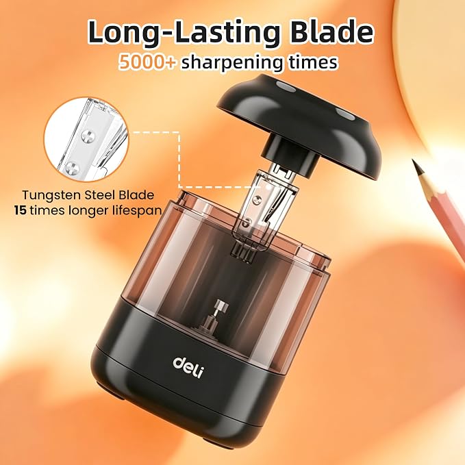 deli Electric Pencil Sharpener, Battery Operated, 6.5–8mm for Classroom