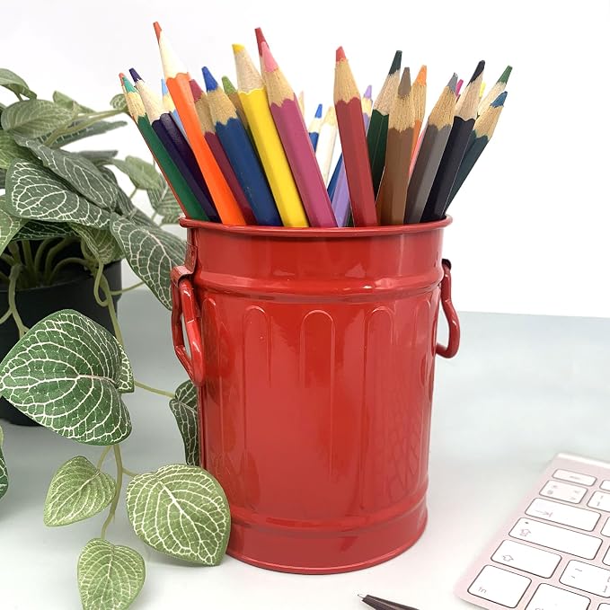 Desk Pen Holder, Metal Pencil Holder for Desk, Desk Organizer with Handle, Makeup Brush Holders, Pencil Cup, Desktop Storage Organizer for Office, School, Home (Red)