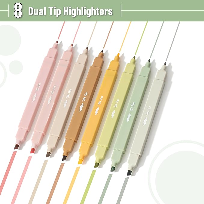Mr. Pen- Dual Tip Aesthetic Highlighters, 8 pcs, Chisel & Fine Tip, Cute Highlighters Assorted Colors for Journaling, Highlighting, Underlining, Fast Dry, Back to School Supplies