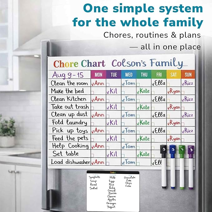 QUOKKA Magnetic Chore Chart for Kids at Home - Gift Reward Visual Schedule Chart - Dry Erase Weekly Planner - Family Task Organizer - Refrigerator Chore Board with Markers
