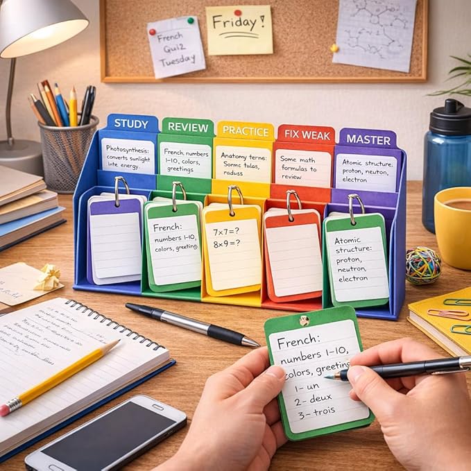 500-Page Study Flashcards with Tabs, 5-Section Color-Coded Study Card Organizer with Dividers & Metal Rings for Students, Self-Study and Exam Preparation Flashcard System + Annotation Kit (Plus Set)