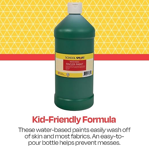 School Smart Washable Finger Paint, Green, 1 Quart Bottle