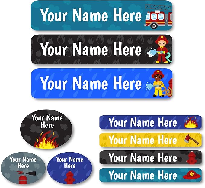 Lovable Labels Personalized Labels for Kids (85 Labels/Pack) - 3 Label Sizes Waterproof Dishwasher Safe Peel & Stick Labels for School Supplies Daycare Camp Clothing Bottles (Inferno)