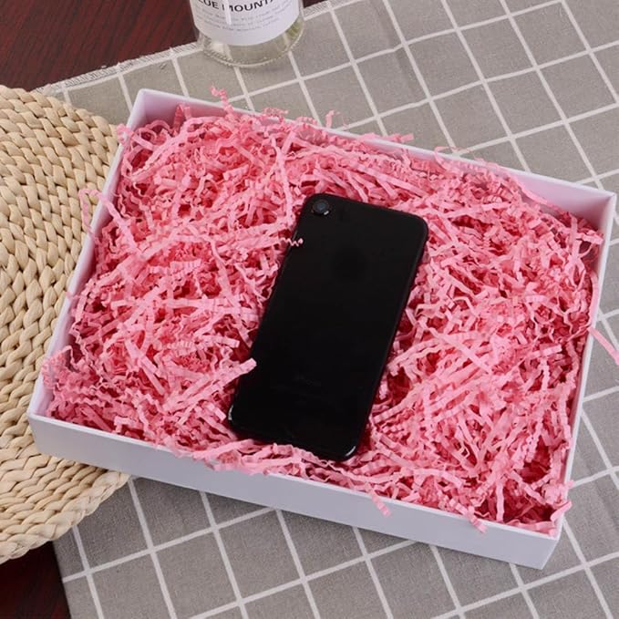 LYARCHTE Crinkle Paper Filler 5.2 oz, Crinkle Cut Paper Shred Filler Shredded TissueRaffia Grass Paper for Gift Basket Packing Bag Filler (Pink)