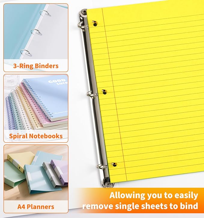 120Sheets Rainbow Loose Leaf Binder Paper,8' x 10.5' Wide Ruled Lined Paper