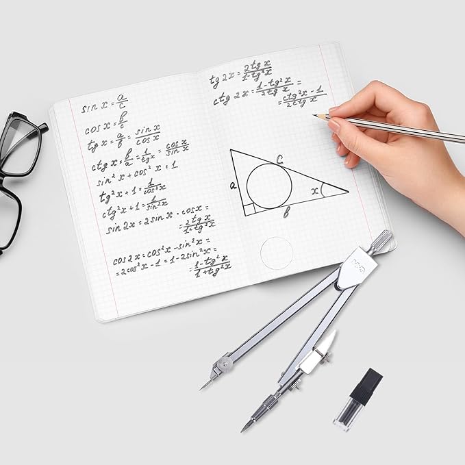 M&G Compass for Geometry, Metal Compass with Extra Leads Geometry Math Drafting Drawing Measuring Tools for Classroom Office Supplies, Silver Tone