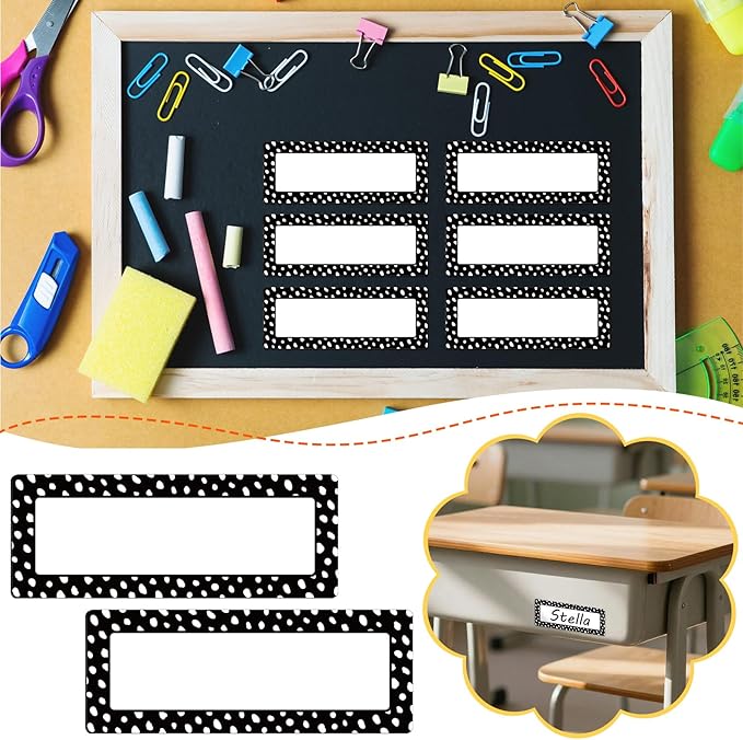 Eaasty 48 Pcs Dry Erase Magnetic Label Back to School Magnetic Name Labels Colored Black White Composition Dots Reusable Name Tag for Whiteboard Office Home(Not Include Pen)(Dots 2)