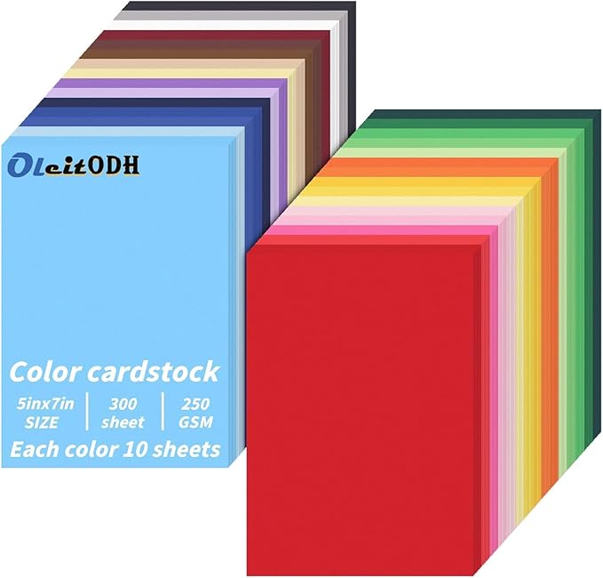 5" x 7" Cardstock 30 Colors, 300 Pack Colorful Thick Paper Cardstock Blank Colored Cards Stock for Invitations, Greeting Cards Making, Postcards, Photos, 250GSM Thick Paper Colorful