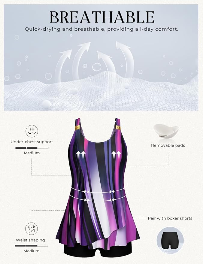 Hanna Nikole Womens Tankini Swimsuits 2 Piece Bathing Suit Flowy Ruffle Tankini Tops with Swim Shorts