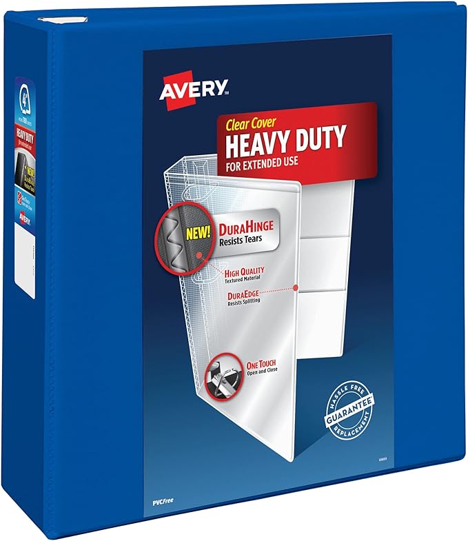 Avery Heavy-Duty View 3 Ring Binder, 4 Inch One Touch EZD Rings, 4.5 Inch Spine, 1 Pacific Blue Binder (79814)