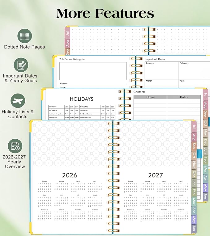 Academic Planner 2026-2027, Hardcover Weekly and Monthly Calendar Planner from July 2026 - June 2027, Daily Agenda Planners with Tabs, College School Organizer for Student Teacher, A5 (6.1" x 8.2"), Sky Blue