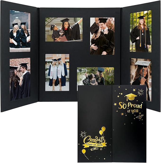 GMFrames Graduation Picture Frame Photo Display Board Class of 2026 Multi 4"x6" Memory Portfolio Album for Senior High School, College or University Graduation Photographs Black