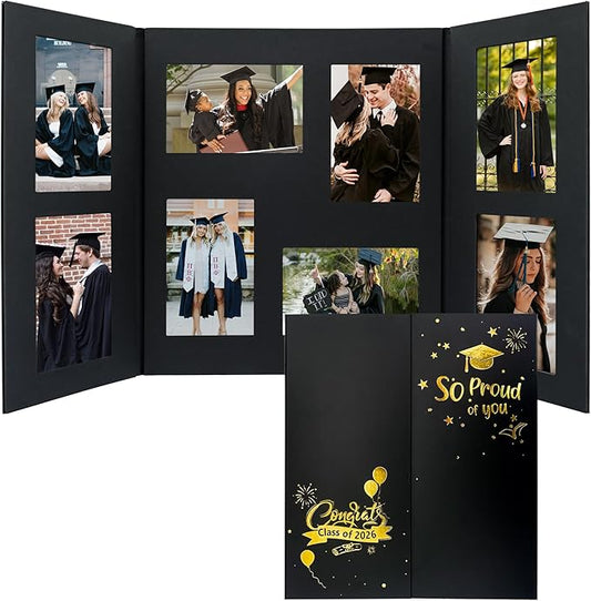 GMFrames Graduation Picture Frame Photo Display Board Class of 2026 Multi 4"x6" Memory Portfolio Album for Senior High School, College or University Graduation Photographs Black