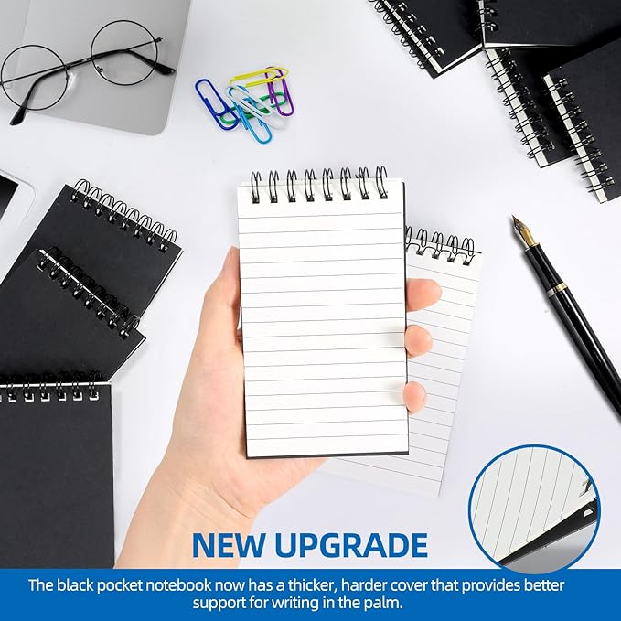 wavamawa 8 Pack Pocket Notebooks, 3x5 Inch Small Lined Spiral Notebooks, Mini College Ruled Memo Pads, Pocket Size Notepads for Students, Teachers, Nurses, Writers, Home, Office, School, Travel, Work, Journaling, Note Taking, Black