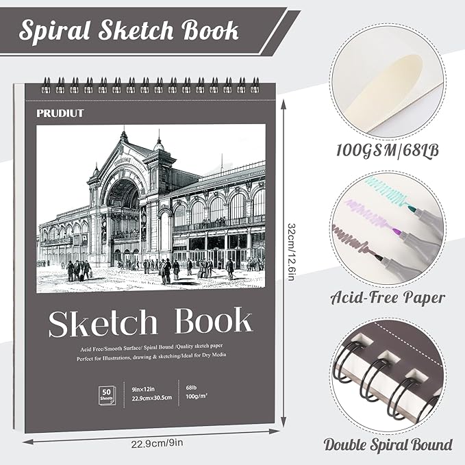 Sketch Book 9×12 inch, Spiral Bound Sketch Pad 50 Sheets (68lb/100gsm), Acid-Free Sketchbook for Drawing Painting Sketching, Art Paper Drawing Supplies for Teens Adults Artists Ideal Gifts