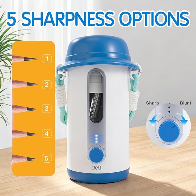 Electric Pencil Sharpener, Low Noise Fully Automatic Pencil Sharpener for Classroom,6.9-10.8mm Colored/Jumbo Pencils, Auto in & Out,Rechargeable Hands-Free Sharpener for Home/Office,Blue