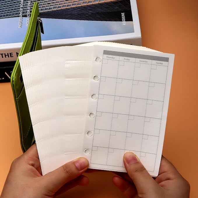 NatSumeBasics A7 Refills Paper 3" x 5" Undated Monthly Binder Planner Inserts 90 Sheets 6 Holes Pocket Notebook Papers for Personal Travel Journal Diary (2 A7 Monthly)