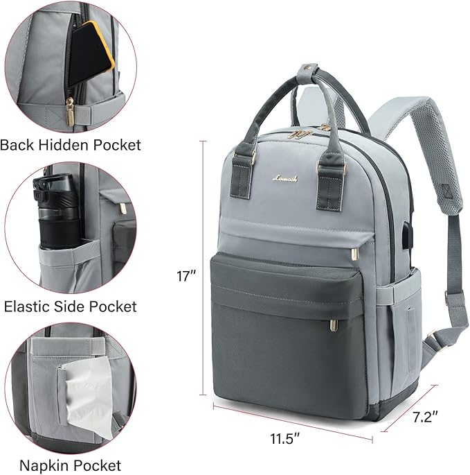 LOVEVOOK Travel Laptop Backpack Women Anti-theft Laptop Bag with USB Port Waterproof Computer Backpack for Nurse College Work