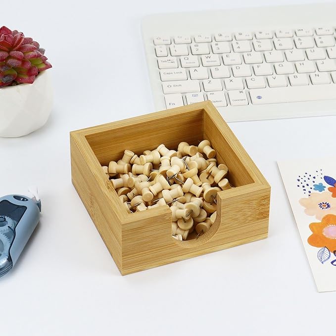 MultiBey Bamboo Sticky Note Holder, Wood Post It Note Dispenser & Desk Organizer, Natural Wood Color Office Accessories for Home, School, Office